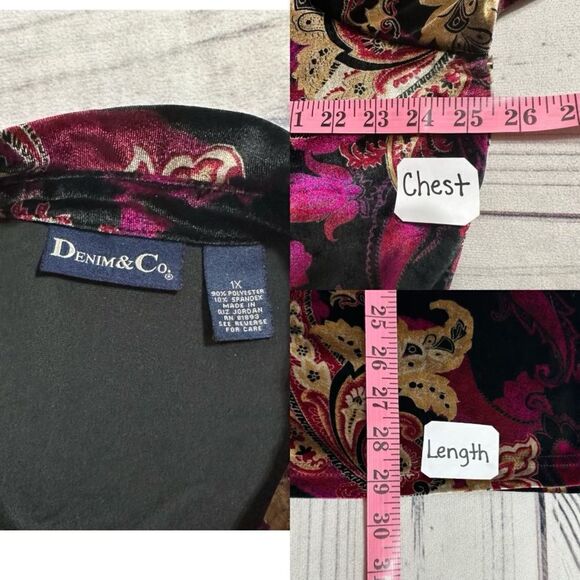 Vintage Y2K Denim & Co Floral Paisley Button Up Velvet Top Size 1X Whimigoth - Picture 2 of 10